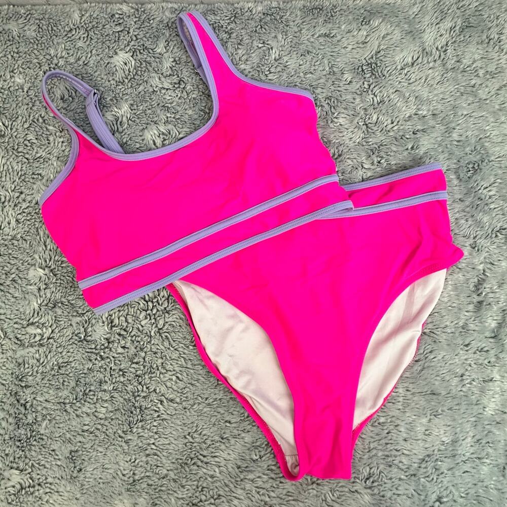 Blooming Jelly High Waist Bikini Set Pink Purple Color Block Medium 2 Piece Suit